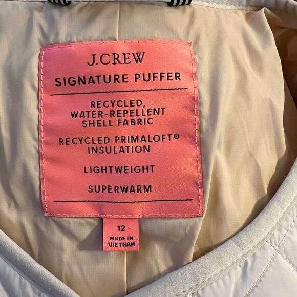 EUC J.Crew Signature Diamond Quilted Primaloft Puffer Lady Jacket Ivory Size 12 - Picture 2 of 5